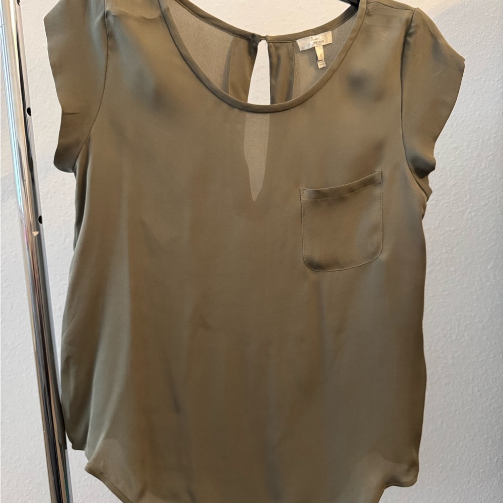 Joie Olive Green Silk Pocket Tee